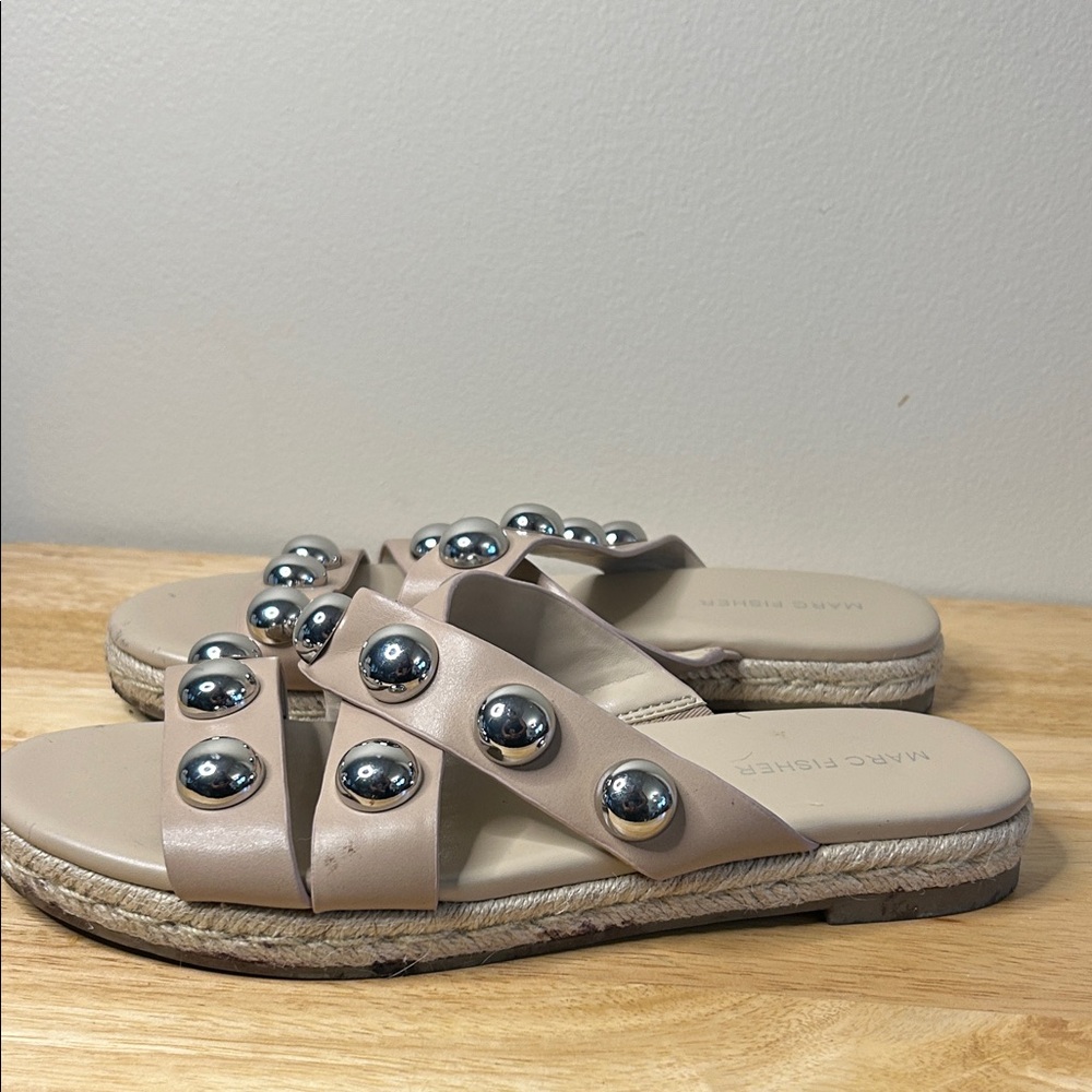 Marc Fisher Beige Sandals with Silver Studs - Picture 4 of 7